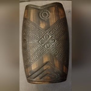 Brown Geometric Patterned Ceramic Vase